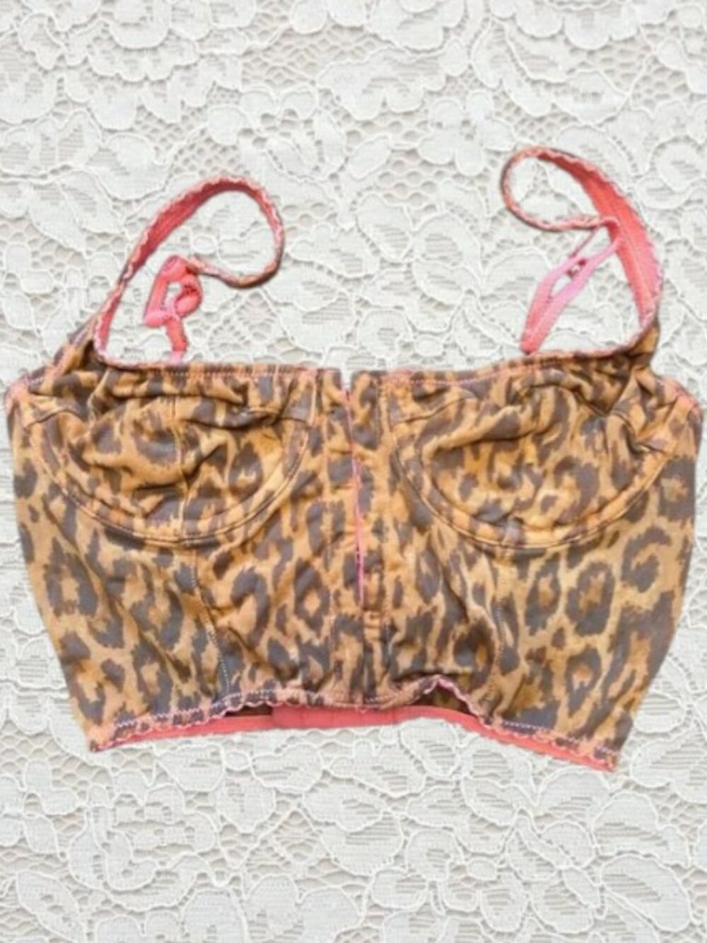 UO Out From Under Y2K Leopard Print Cropped Corset Top